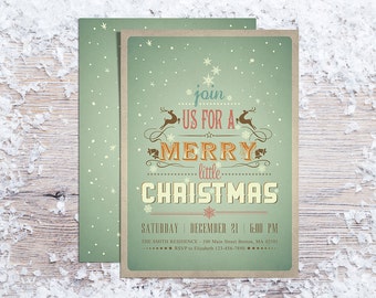 Printable Christmas Invitations, Holiday Party Invitation, Typography Invite