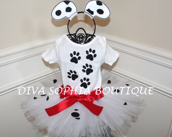 Dalmation Tutu with Ears Headband- Halloween Costume