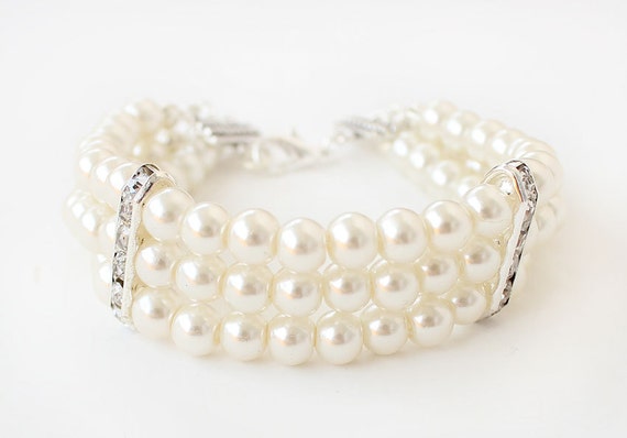 3 Three Strand Pearl Bracelet bridal jewelry by asteriasbridal