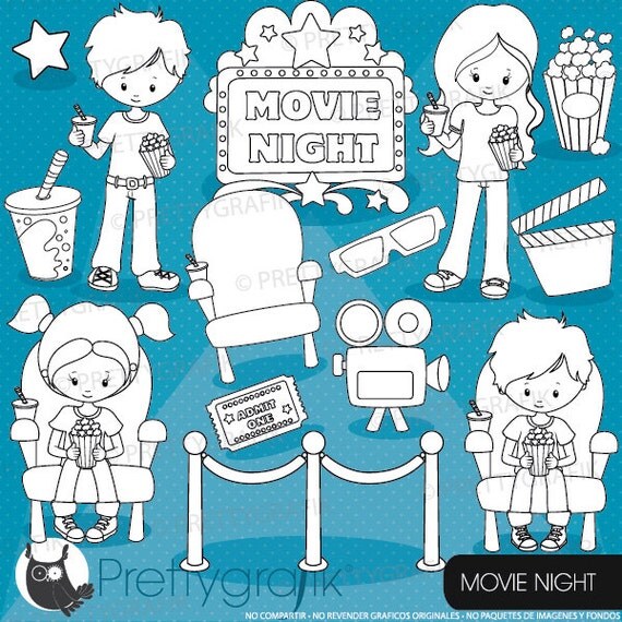 Movie night digital stamp commercial use, vector graphics, digital stamp, images - DS920 Il_570xn