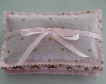 Organic Lavender Sachets-Heart Lavender Sachets- Pink and Gold Sachets- Wedding Shower Gift- Baby Shower Gift