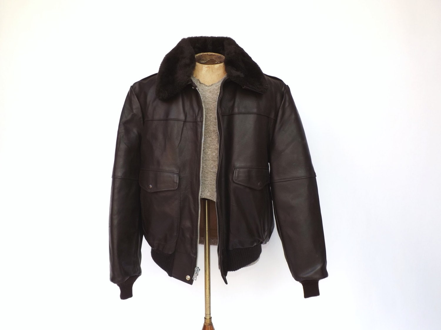 Vintage Sears Leather Shop Bomber Jacket Mens Brown Leather