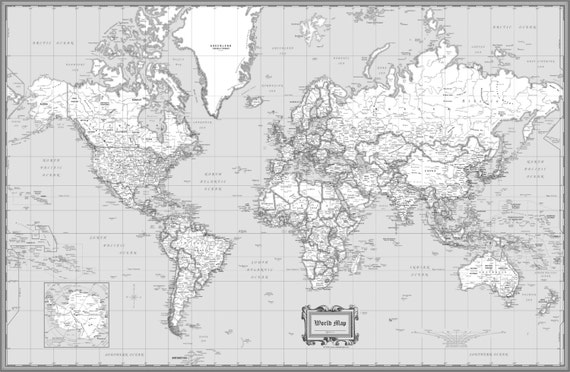 World Wall Map Classic Black & White Poster