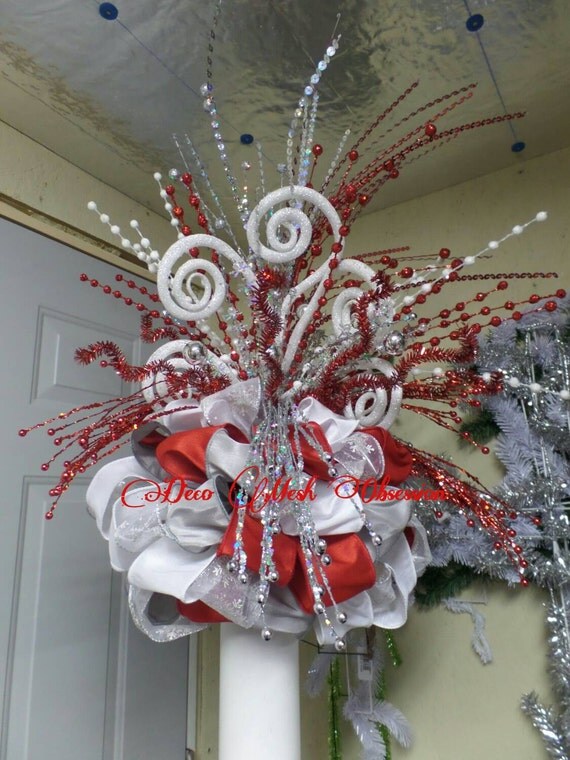 christmas tree topper in red white and silver ready to ship christmas tree topper in red white and silver ready to ship