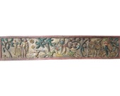 Indian Vintage Antique Hand Carved Wall Panel Krishna Headboard Panels