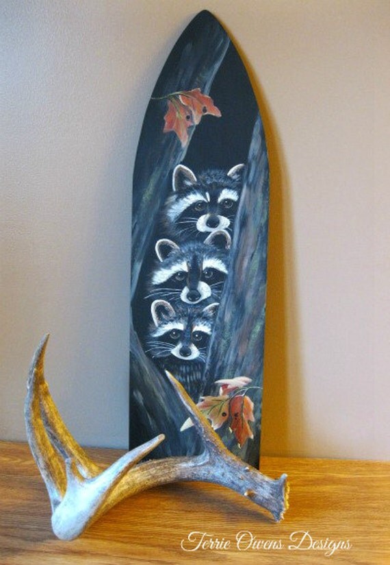 Raccoon's Painted on Fur Stretcher Board by TerrieOwensDesigns