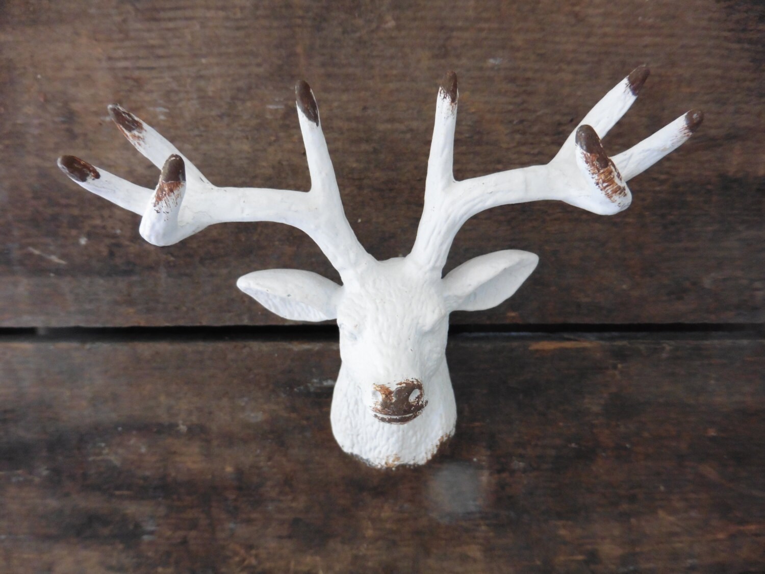 White DEER Head Metal KNOB Drawer Pull Rustic