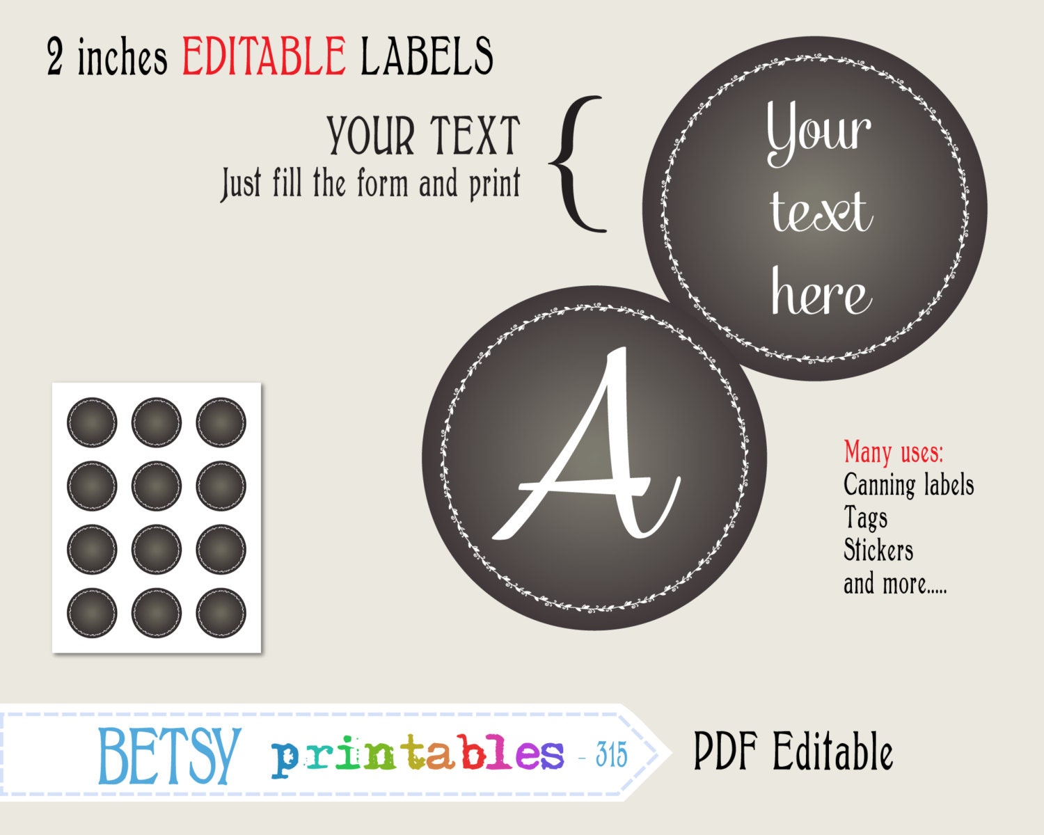 chalkboard tags 2 inches circles editable labels or tags