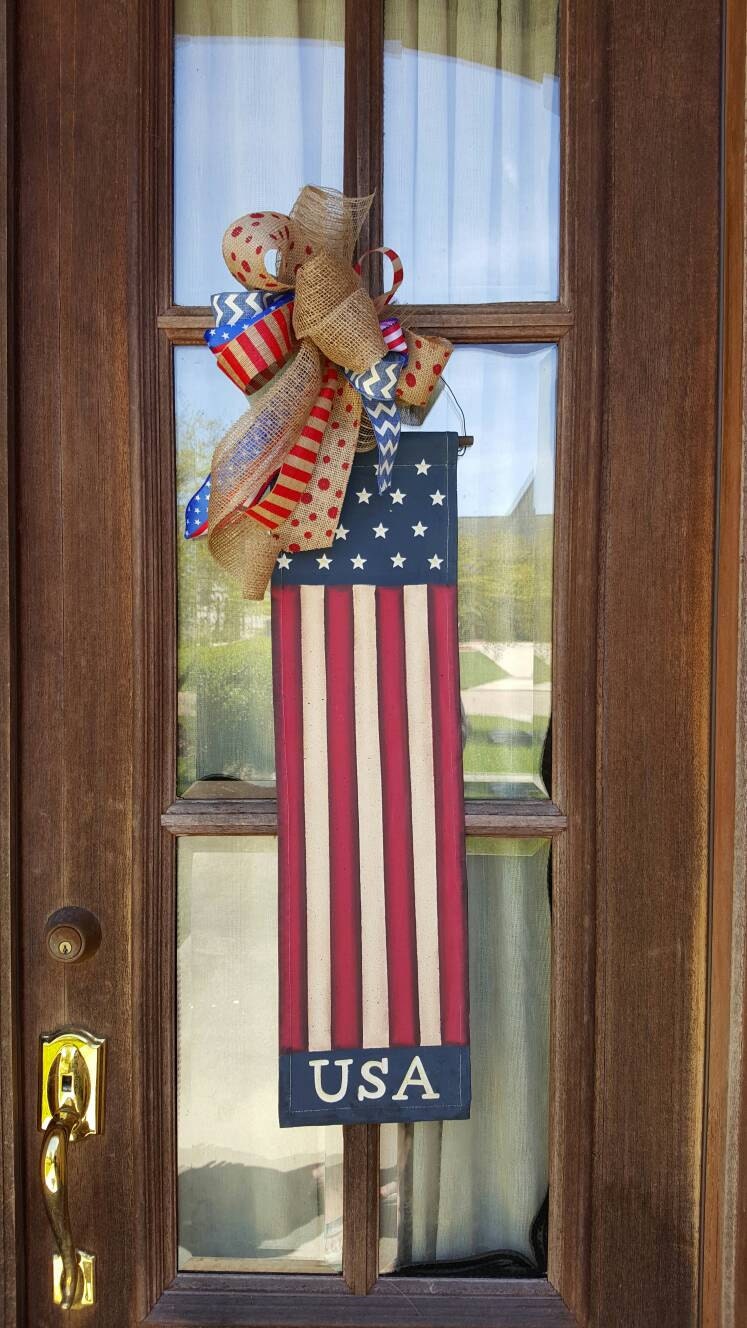 Door hangerUsa FlagBurlap Bowmemorial day flagAmerica Door