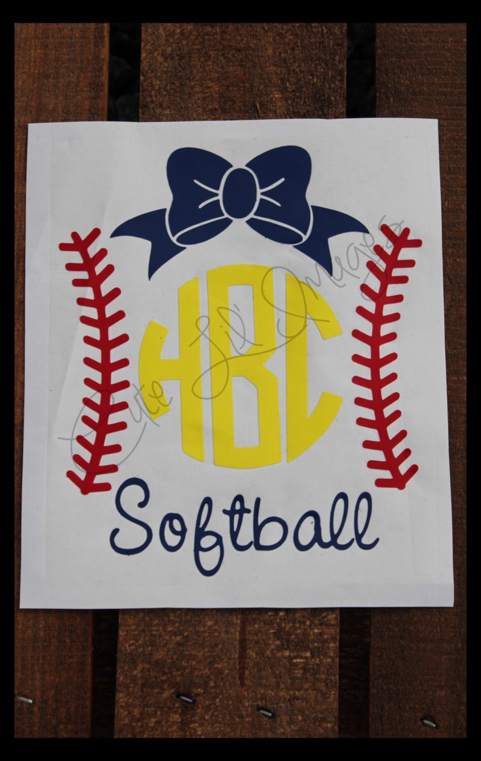 Softball Monogram Vinyl Decal Personalized Vinyl Decal Car