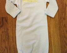 Baby Boy Overlap Shoulder Gown With Khaki Gingham Tab