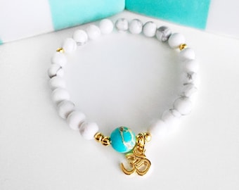 Mala Bracelet, Wrist Mala, 108 Mala bracelet,Howlite bracelet,Healing bracelet,OM bracelet,White bracelet,Jasper bracelet,Yoga bracelet,BMHJ