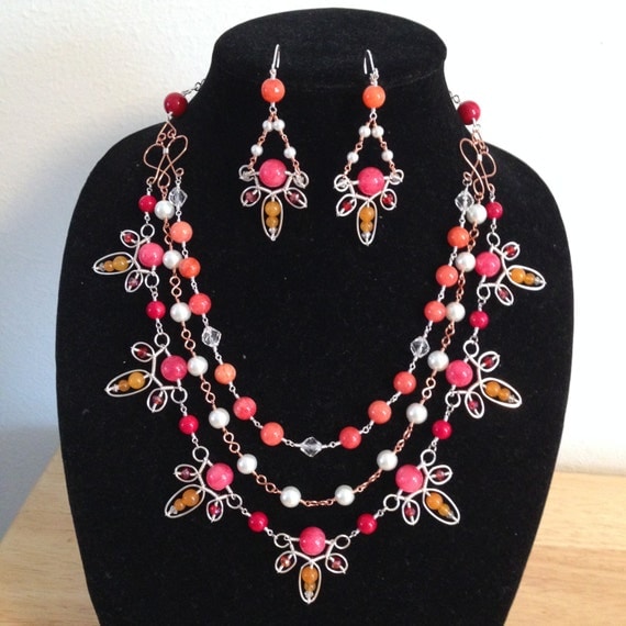 Jewel-Tone 'Summer Citrus' Layered Necklace and Matching Earrings Set