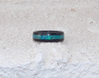 Gabon Ebony Aqua Opal inlay wood rings