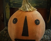 Primitive Pumpkin, Autumn Pumpkin, Primitive Fabric Pumpkin, Primitive Jack-O-Lantern, Real Pumpkin Stem OFG, HAFAIR, FAAP