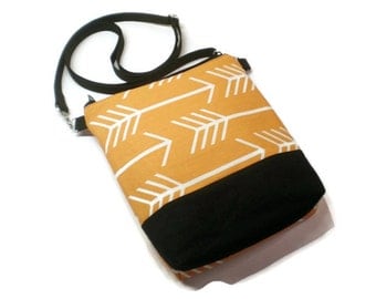 Orange arrows crossbody purse, tote, bag. Women gift under 40. Vegan.
