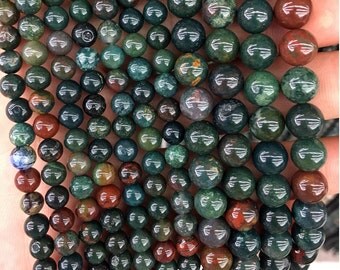 Natural Bloodstone Beads, Red Green Bloodstone, Round Loose Gemstone Beads, Stone Beads For Jewelry Making 6mm 8mm 10mm 12mm 15'' strand