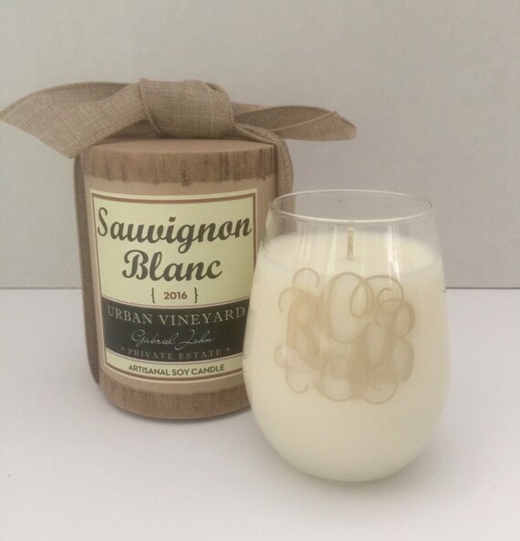 Monogrammed Stemless Wine glass Soy Candle. Personalized