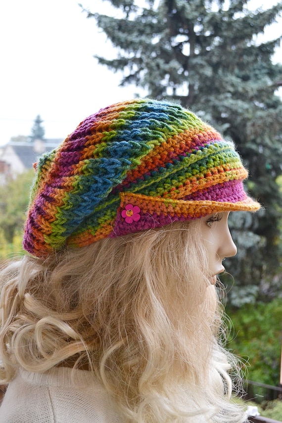 Knitted and Crocheted PEAKED Cap beanie Slouchy Winter Fashion