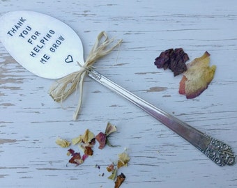 Thank you for helping me grow garden marker serving size spoon - rustic teacher gift - hand stamped with heart - mentor gift from child