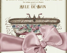 Vintage French Bathtub Digital Collage Sheet - Sale De Bain - Shabby ...