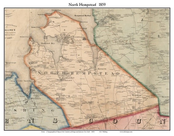 North Hempstead NY 1859 Map with Homeowner Names Custom