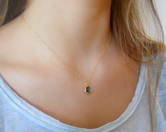 Delicate Gold Necklace; Tear Drop Pendant Necklace; Crystal Pendant Necklace; Pick your color; Bridesmaid Gift; Layering Necklace;