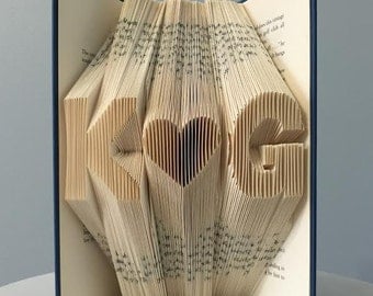 Custom Anniversary Gift For Him - Folded Book Art (2 initials + heart) - Paper First Anniversary Gift For Husband For Boyfriend For Men