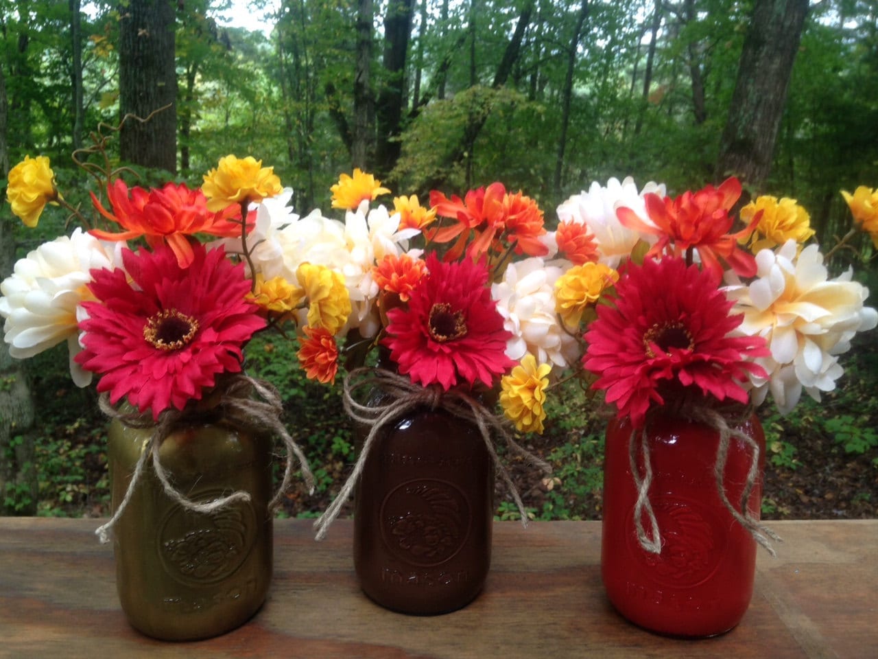 SET Fall Mason Jar Decor Flower Arrangement by VibrantVariations