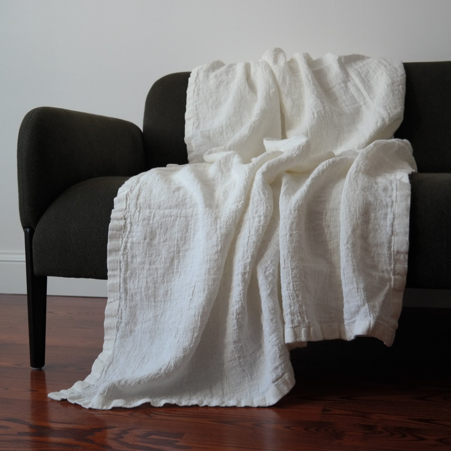 LINEN BLANKET. Rustic linen bed throw bedspread. RAW washed