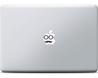 Hipster Face MacBook Sticker, Vinyl decal, MacBook Pro Sticker, MacBook Air sticker, Laptop Decal, Face with mustache and glasses for apple