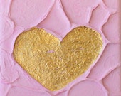 heart, gold leaf,  pink, acrylic painting, 4x4, Heart painting, contemporary art, original painting, abstract, impasto painting