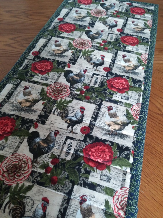 Heat Resistant Table Runner French Rooster Floral Quilted