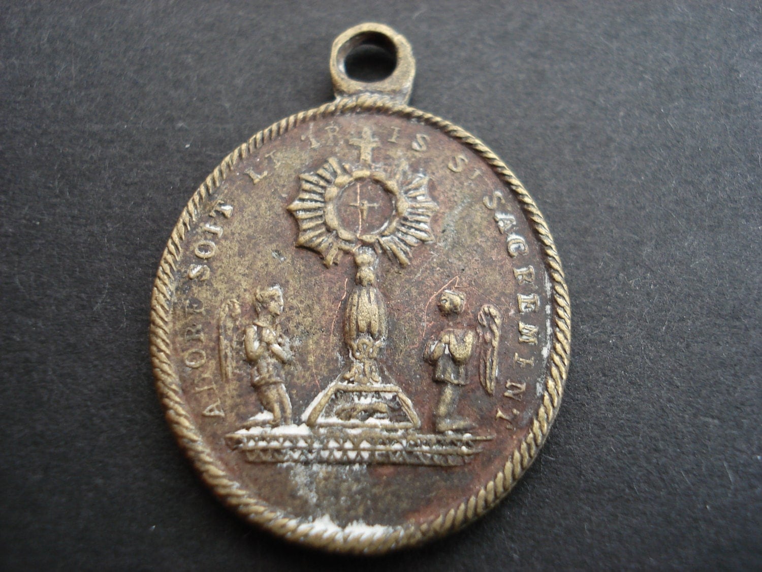 Antique bronze or copper religious medal pendant of St