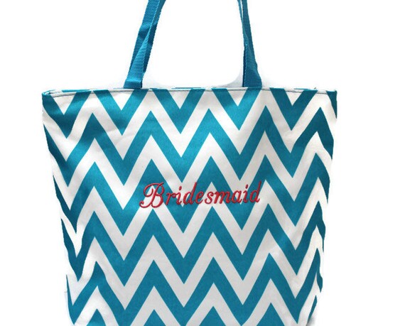 Bridesmaid gift bridesmaid bag Gift, beach  Bag, Tote Beach Aqua Bag, Chevron Bag