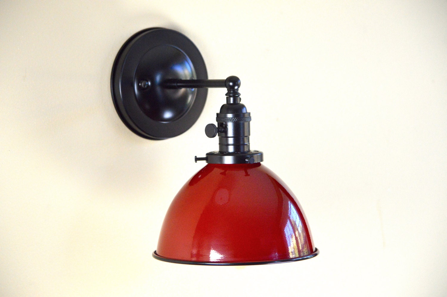 Wall Sconce Lighting with Red Metal Dome Shade