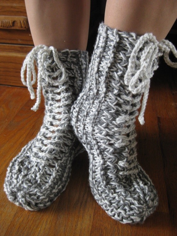 PDF: Lace up Slipper Boots Knit Pattern by Chrstn1 on Etsy