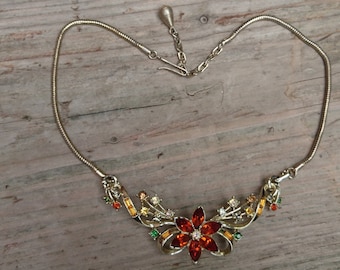 vintage rhinestone necklace, yellows and oranges