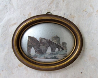 Sungott Art Studios New York Oval Decoupage Artwork in Wood Frame No. 151 Midcentury