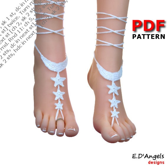 Barefoot sandals crochet pattern foot jewelry by LassCrochet
