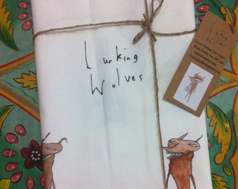 Linen Tea-Towel: Lurking Wolves