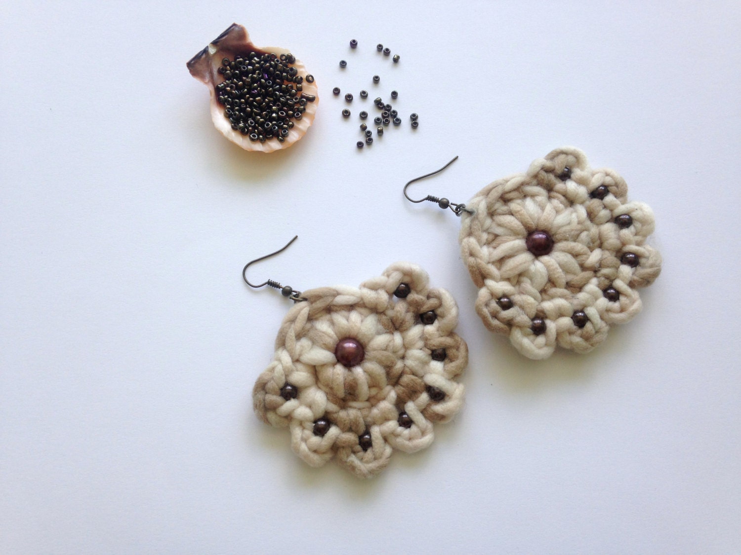 Chunky Earrings Knitted Earrings in Taupe and Oatmeal