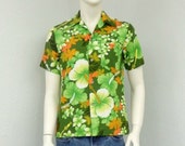 Vintage 60s Royal Hawaiian Green Hawaiian Shirt, Aloha Shirt, Floral Shirt, Surf Shirt, Tropical Shirt, Summer Resort Wear, Size S