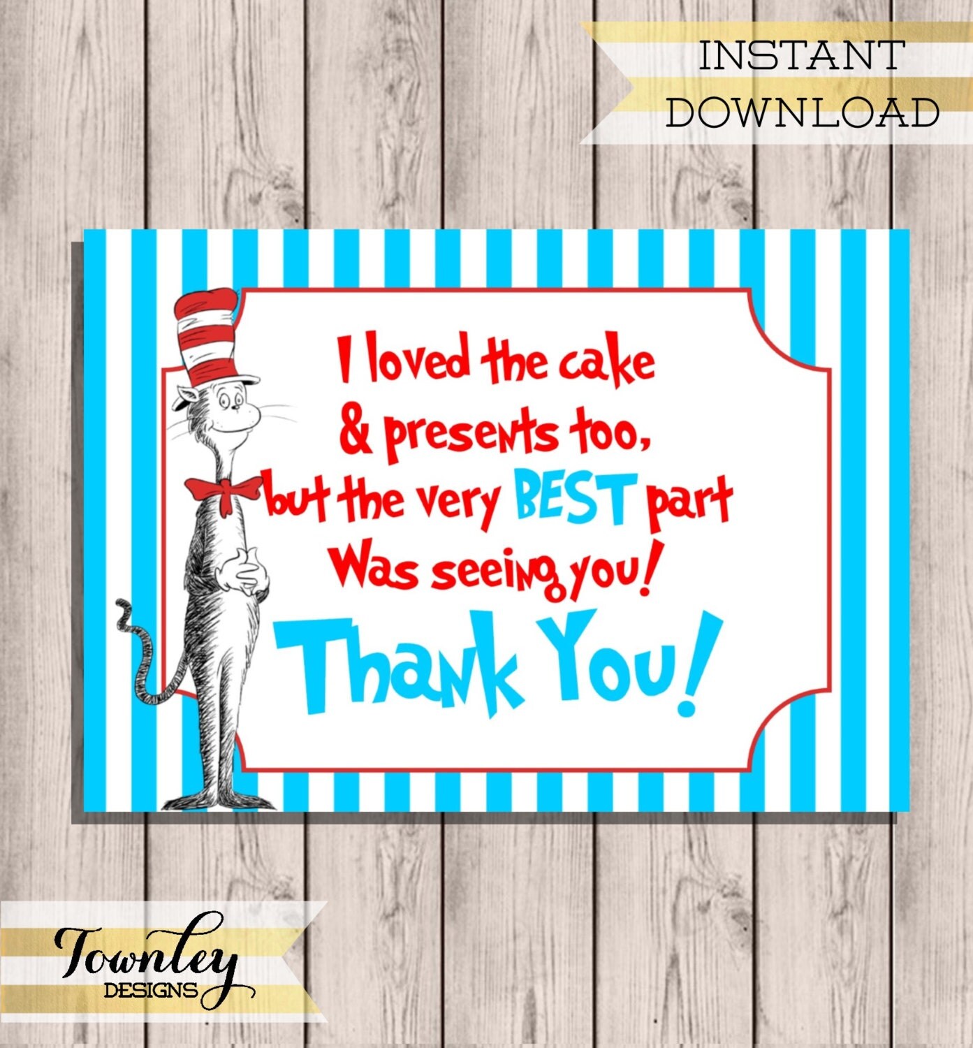 Dr. Seuss Thank You Card Instant Download Thank You Card