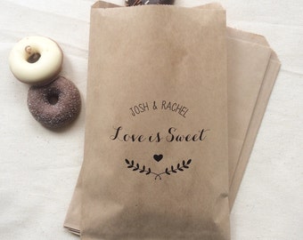 50 Love is Sweet Paper Bags - Kraft Wedding Paper Bags