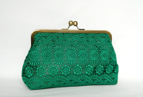 Emerald Green Lace Clutch Bridal Clutch Bag Lace Clutch