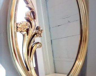 Vintage, Mirror, Large, Oval, Wall Mirror, Floral Design, Gold, Hollywood Regency, Mid Century, Retro, RhymeswithDaughter