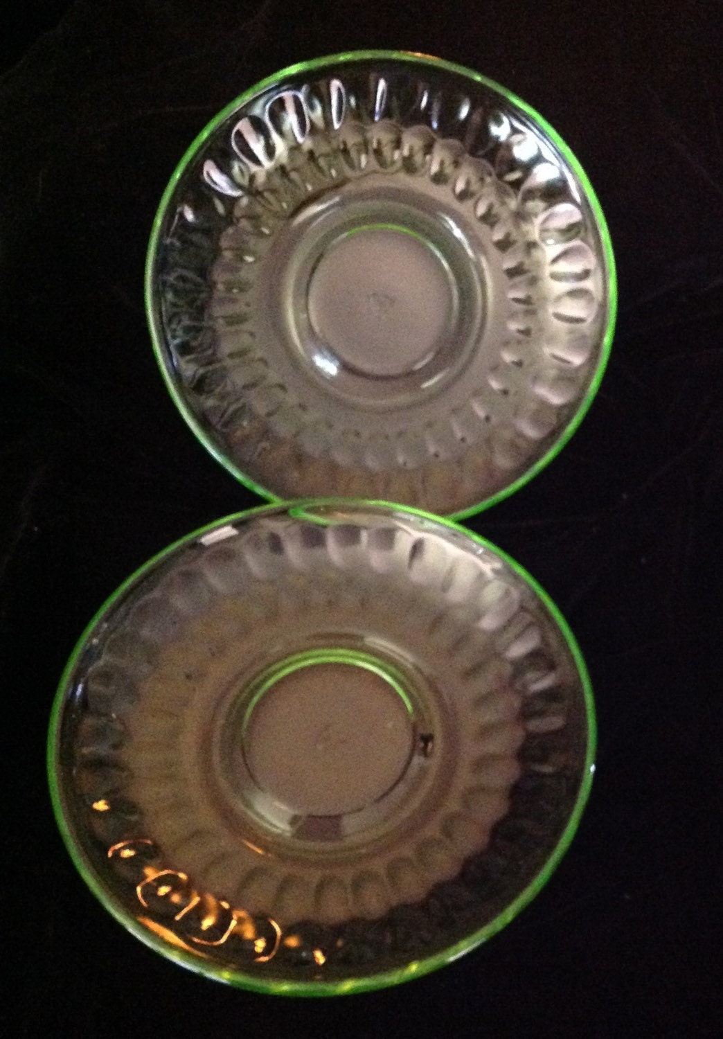 2 Green Depression Glass Saucers, Bread Plates. - Haute Juice