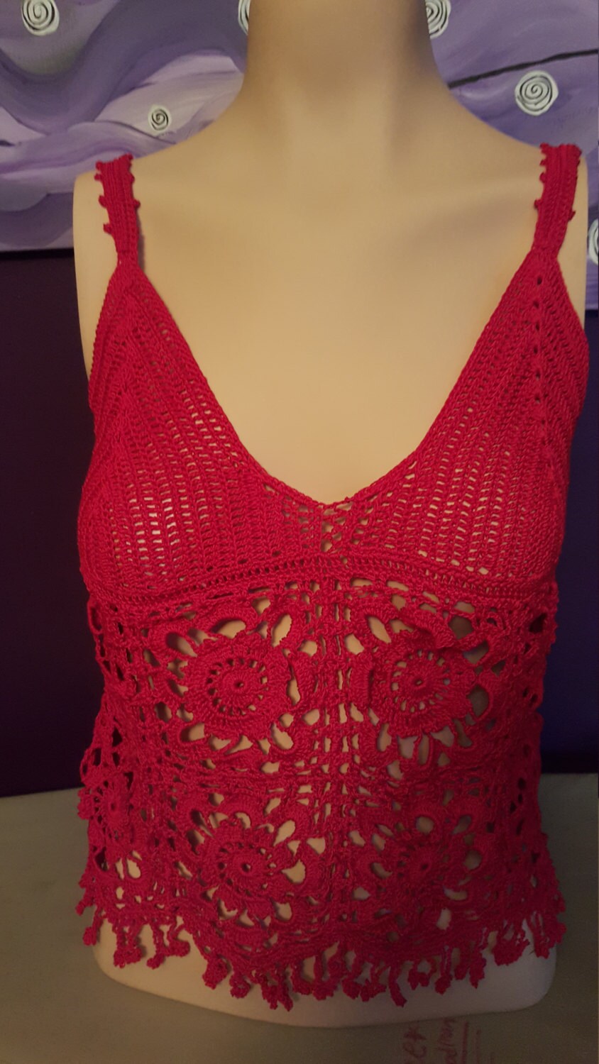Women's hand crocheted red tank top by LoveAffairOfYarn on Etsy