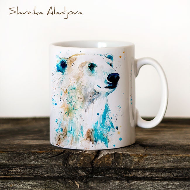 Polar Bear 2 Mug Watercolor Ceramic Mug Bear Unique Gift Polar Bear 2 Mug Watercolor Ceramic Mug Bear Unique Gift
